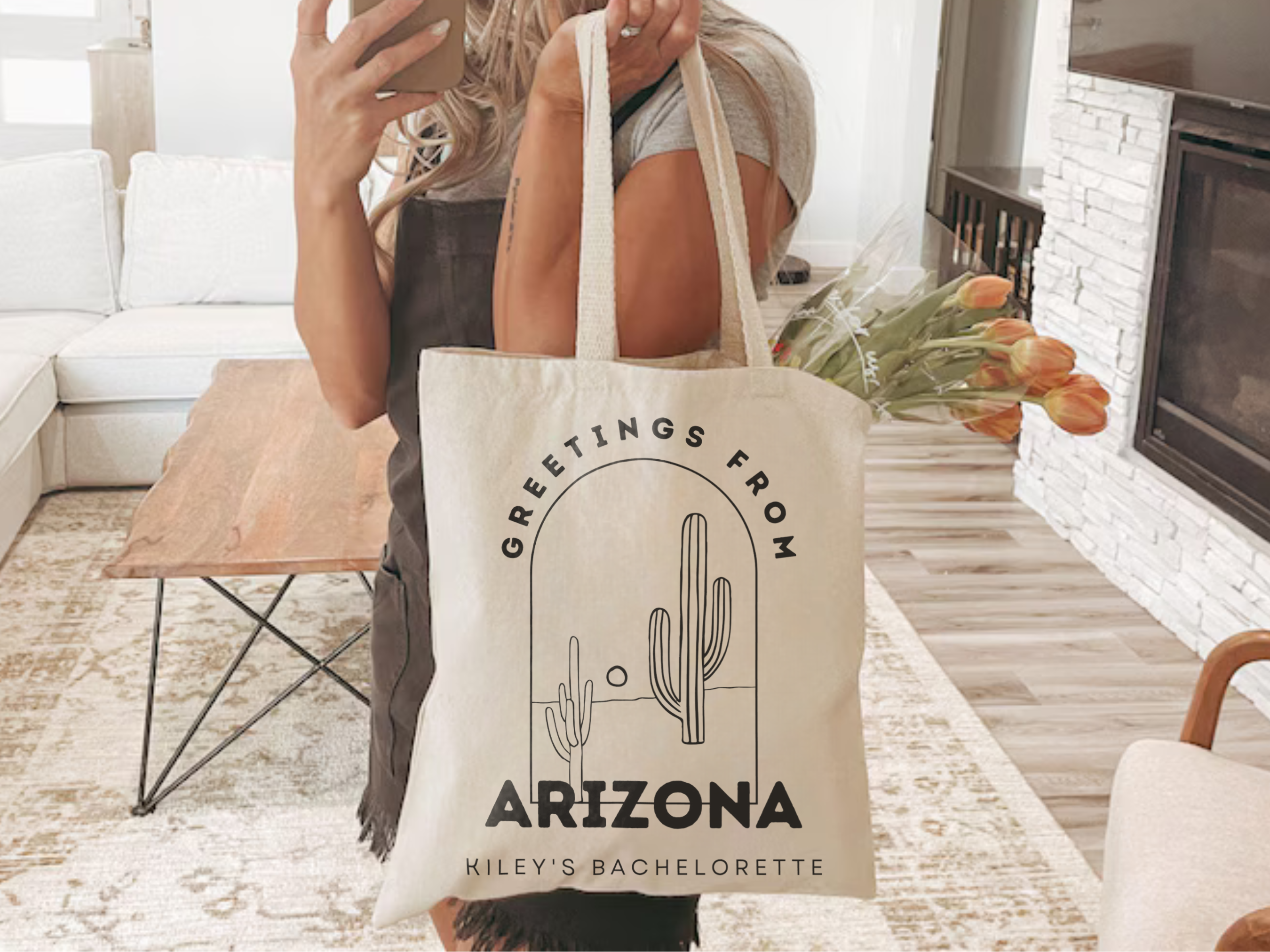 Arizona Before the Veil Custom Bach Party Wedding Cactus Tote Bag