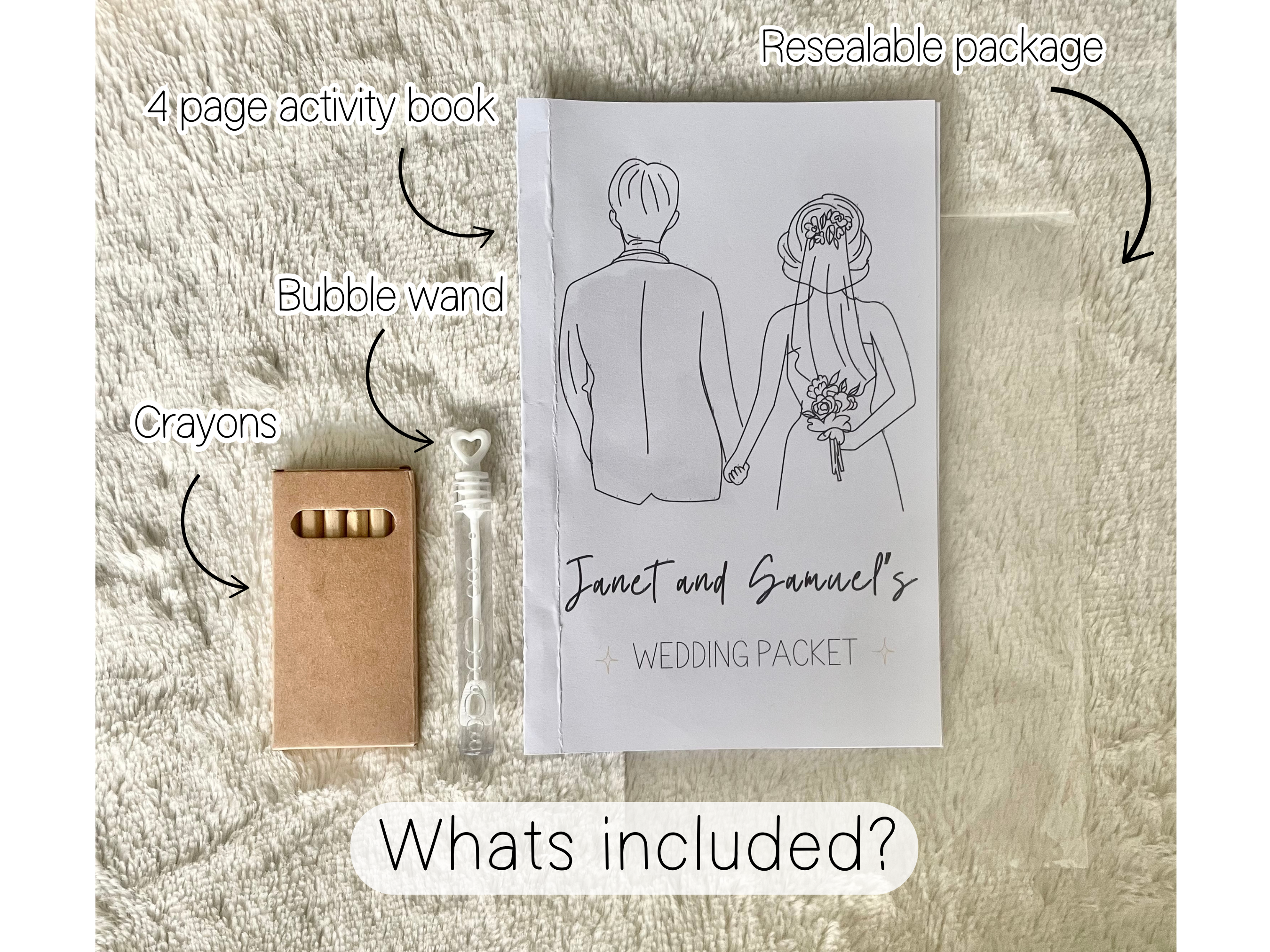 Custom Wedding Name Coloring Book with Bubbles