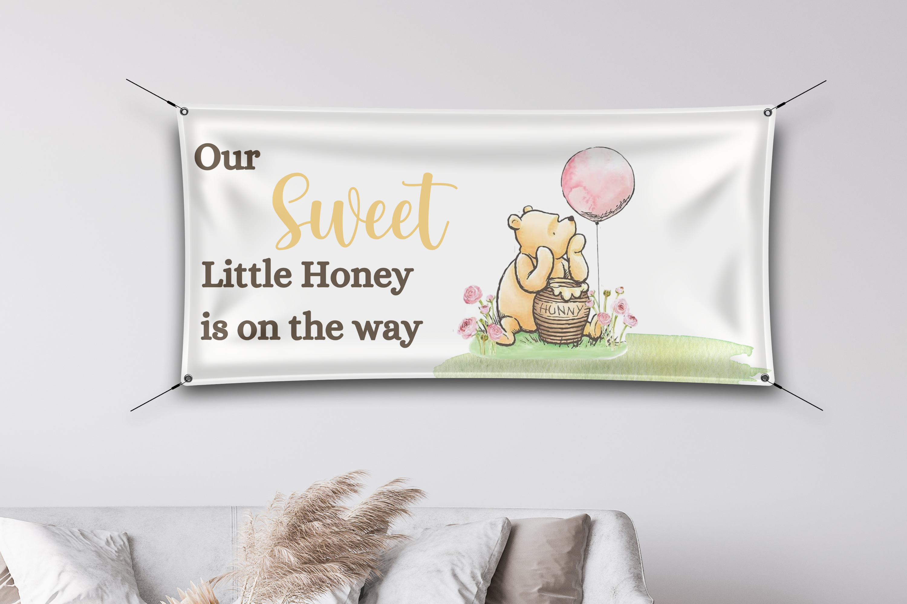 Pooh Bear Baby Shower Backdrop Banner