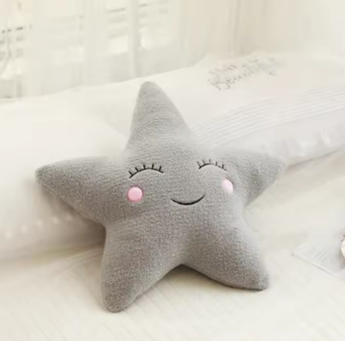 Grey Stuffed Star Plush Throw Pillow