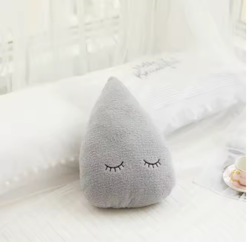 Grey Stuffed Rain Drop Plush Throw Pillow