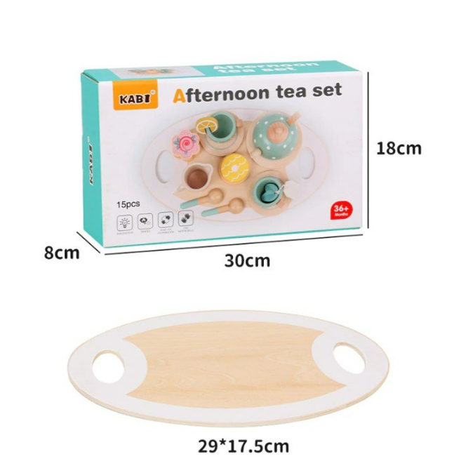 Wooden Tea Set | Green Polka Dot Set of 15