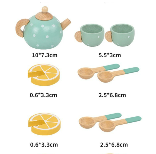 Wooden Tea Set | Green Polka Dot Set of 15
