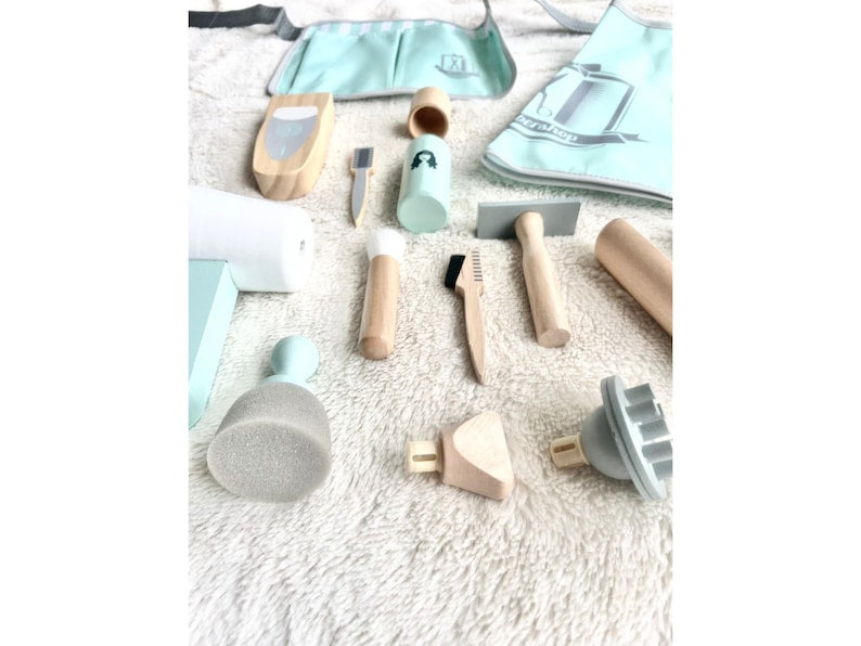 Wooden Kids Hairdresser Play Set - 18pc Sustainable Toy Gift