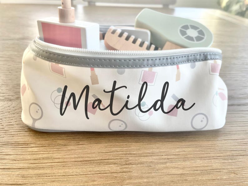 Personalized Wooden Beauty Play Set, Custom Name Kid Makeup & Hair Toy Gift