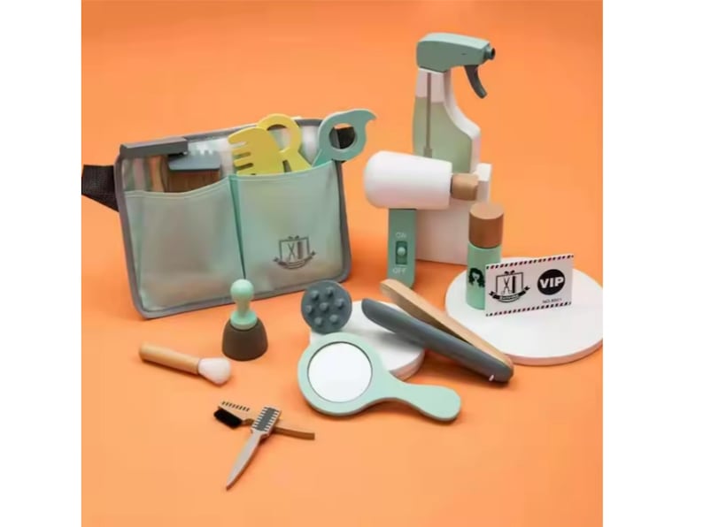 Wooden Kids Hairdresser Play Set - 18pc Sustainable Toy Gift