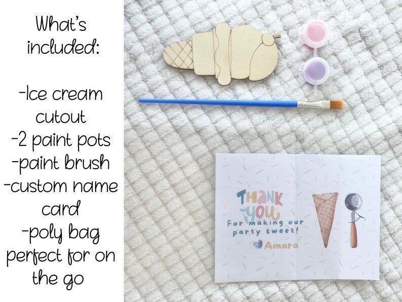 Personalized Ice Cream Craft Kit – Pastel Paint Party Favor for Kids, Custom Name Goodie Bag Idea