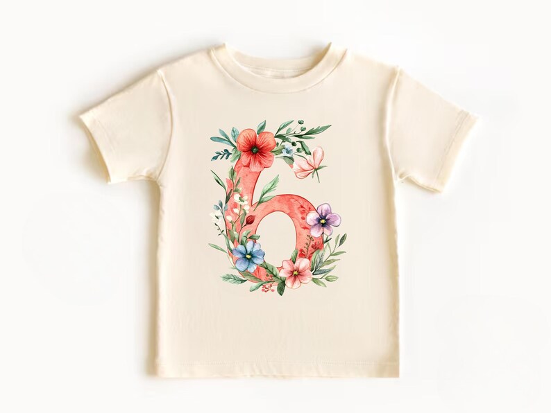 6th Birthday Girl T-Shirt – Floral Watercolor Tee for Kindergarten & Party Outfit