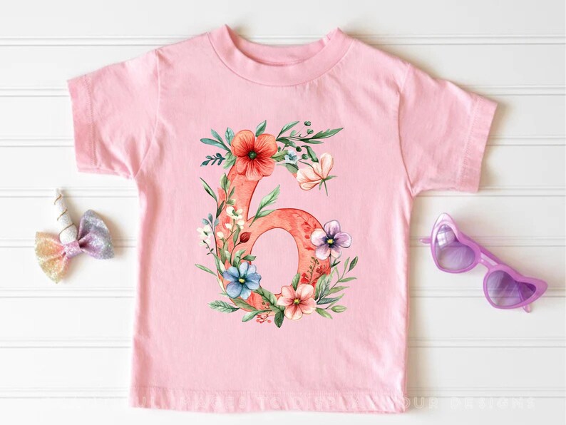 6th Birthday Girl T-Shirt – Floral Watercolor Tee for Kindergarten & Party Outfit