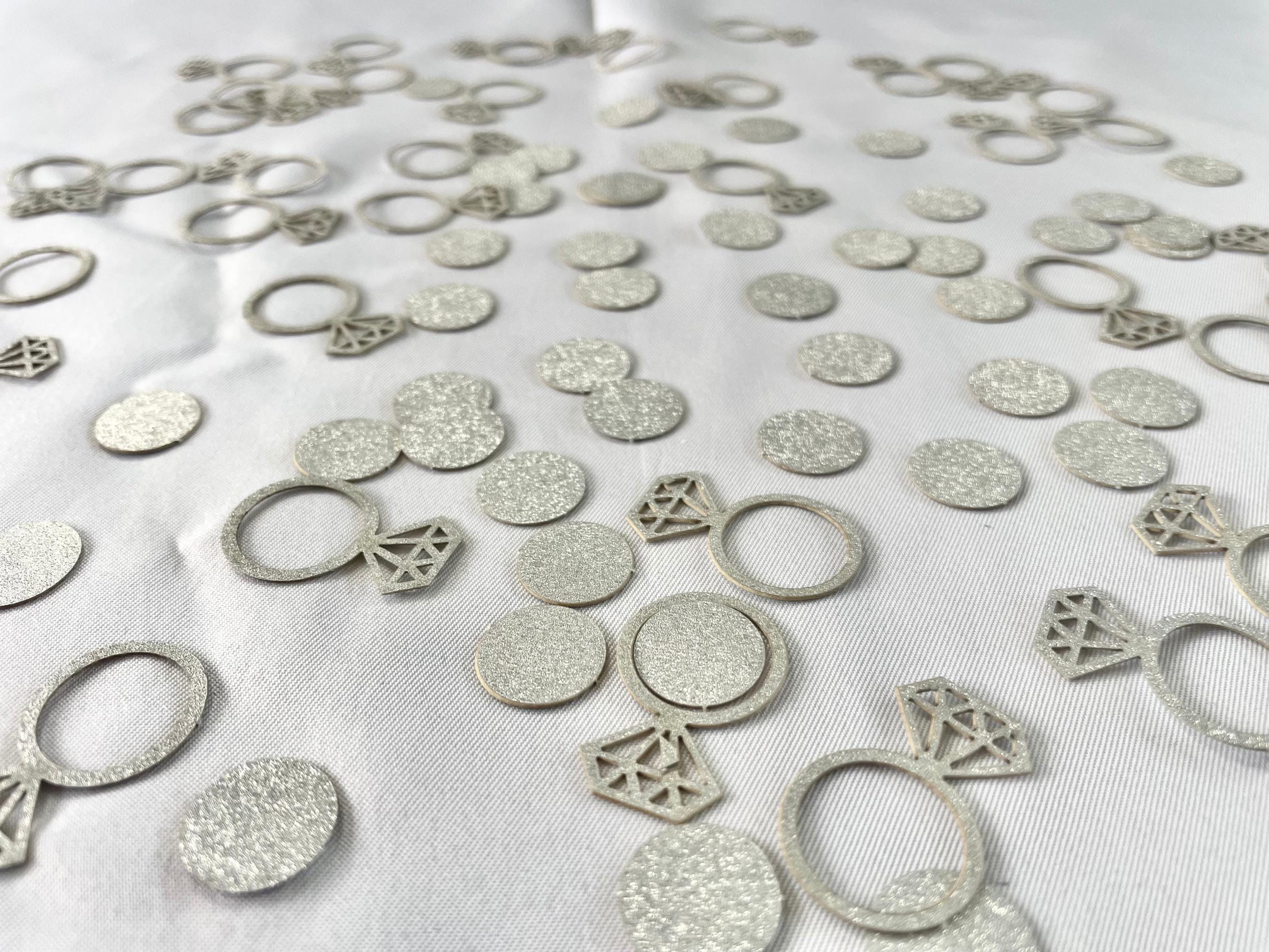 100 Piece Set Sparkling Diamond Ring Confetti Wedding Confetti Bridal Shower Decor Engagement Party Glitter Table Decor Supply Silver idea