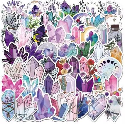 50 Waterproof Crystal Stickers Set Witch Mystic Hippie Planner Reusable Laptop Water bottle Pink purple Craft Scrapbooking Journal kindle