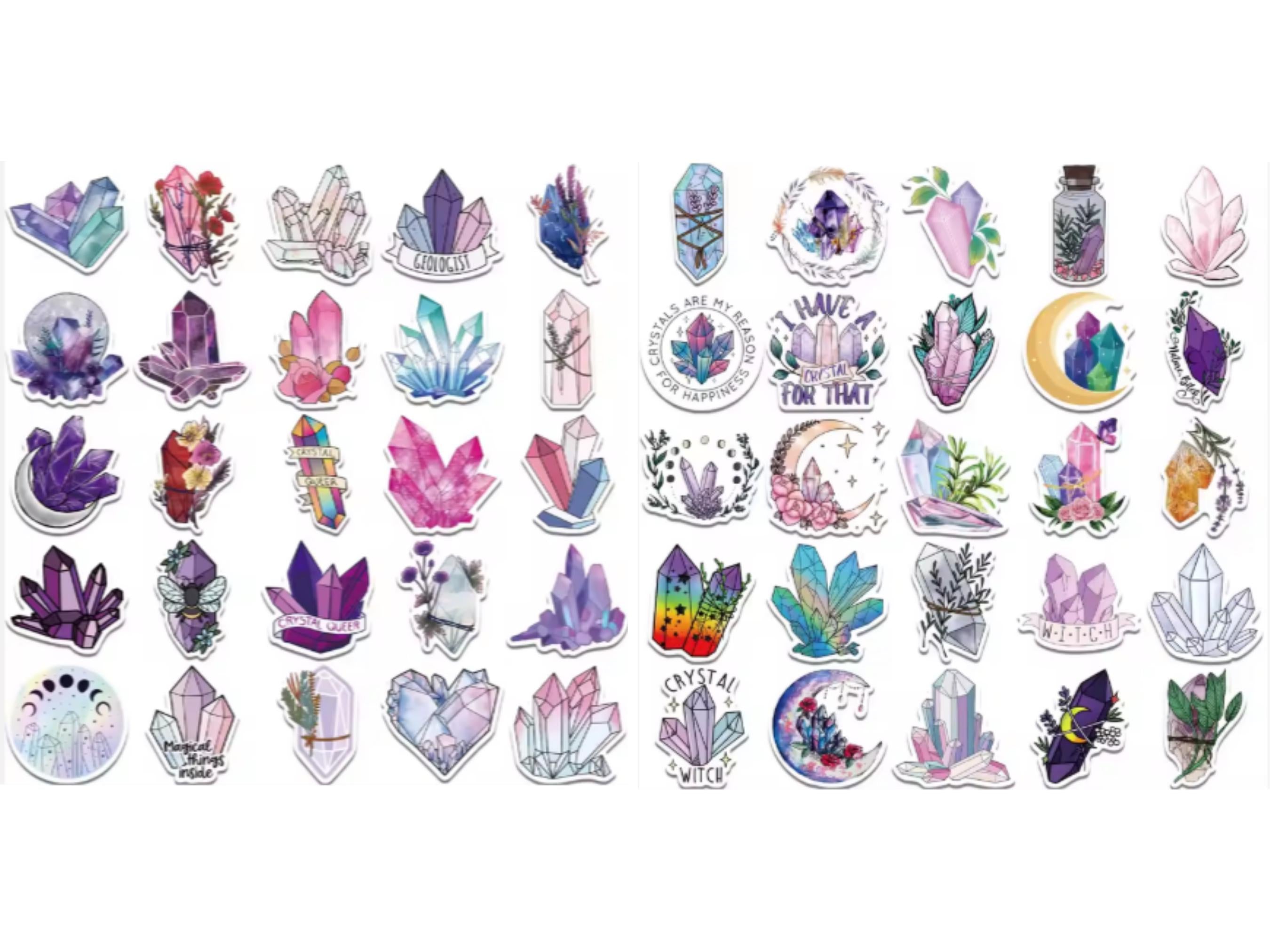 50 Waterproof Crystal Stickers Set Witch Mystic Hippie Planner Reusable Laptop Water bottle Pink purple Craft Scrapbooking Journal kindle