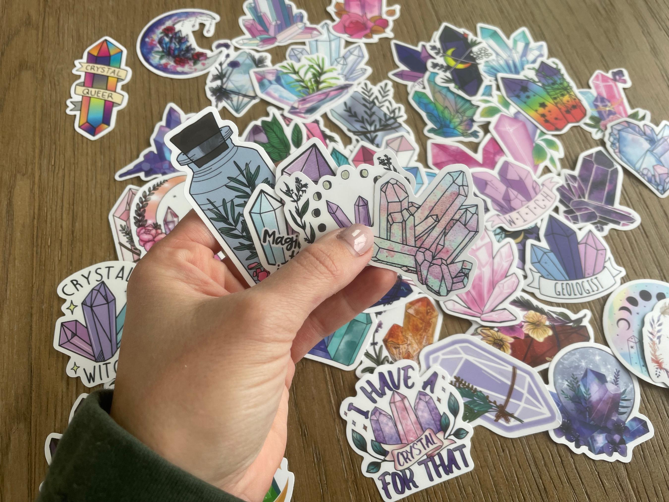50 Waterproof Crystal Stickers Set Witch Mystic Hippie Planner Reusable Laptop Water bottle Pink purple Craft Scrapbooking Journal kindle