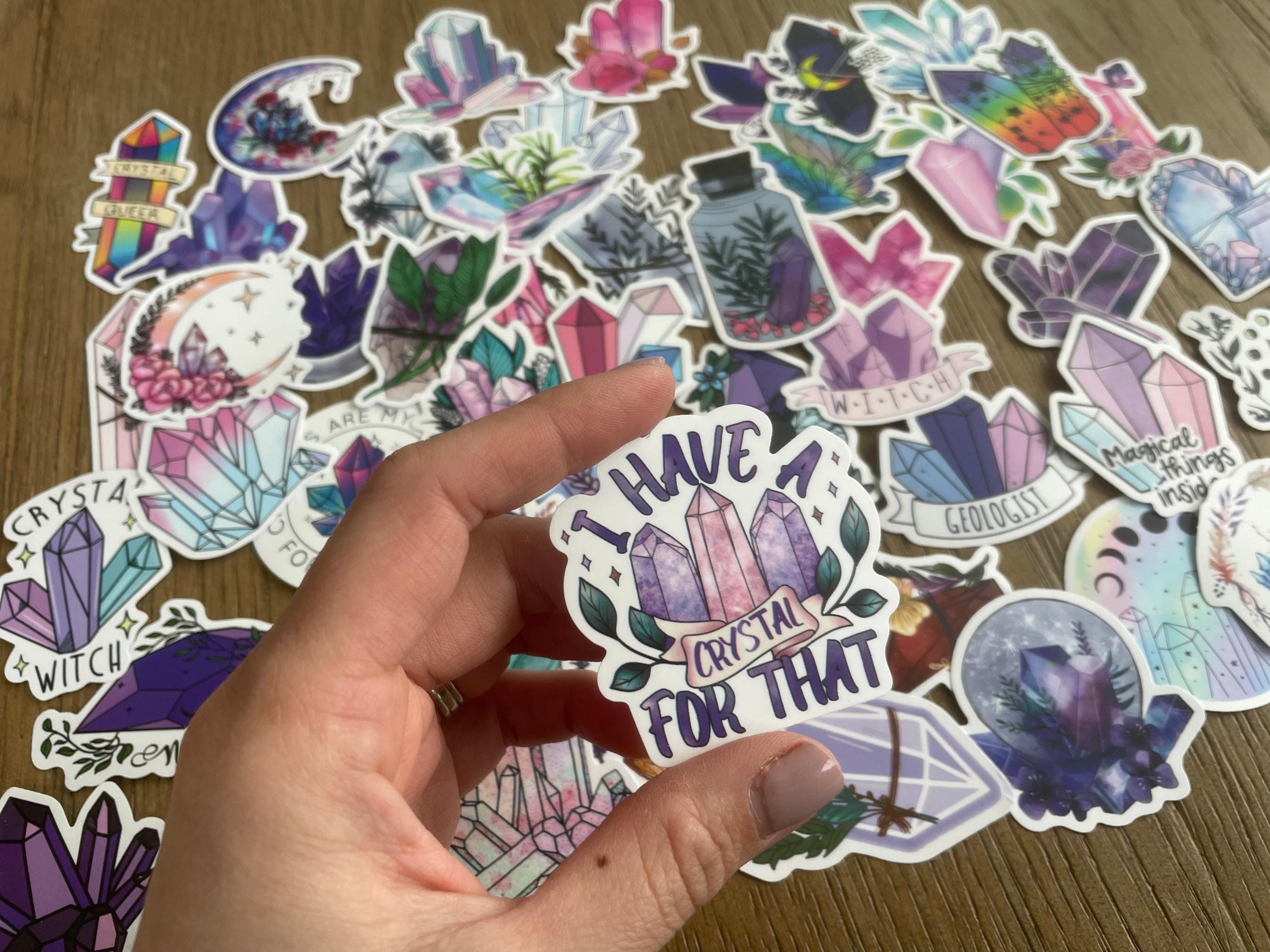 50 Waterproof Crystal Stickers Set Witch Mystic Hippie Planner Reusable Laptop Water bottle Pink purple Craft Scrapbooking Journal kindle
