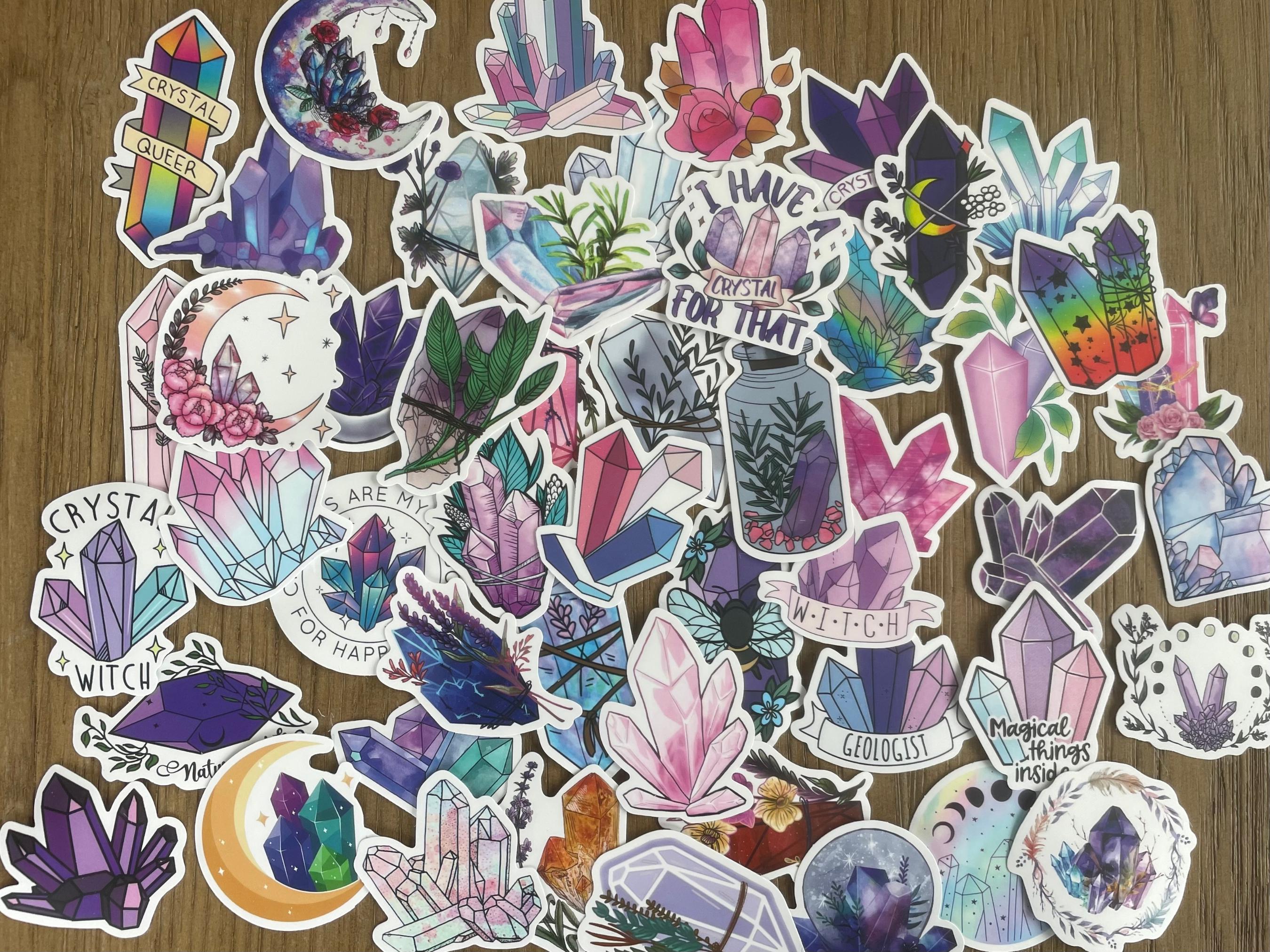 50 Waterproof Crystal Stickers Set Witch Mystic Hippie Planner Reusable Laptop Water bottle Pink purple Craft Scrapbooking Journal kindle