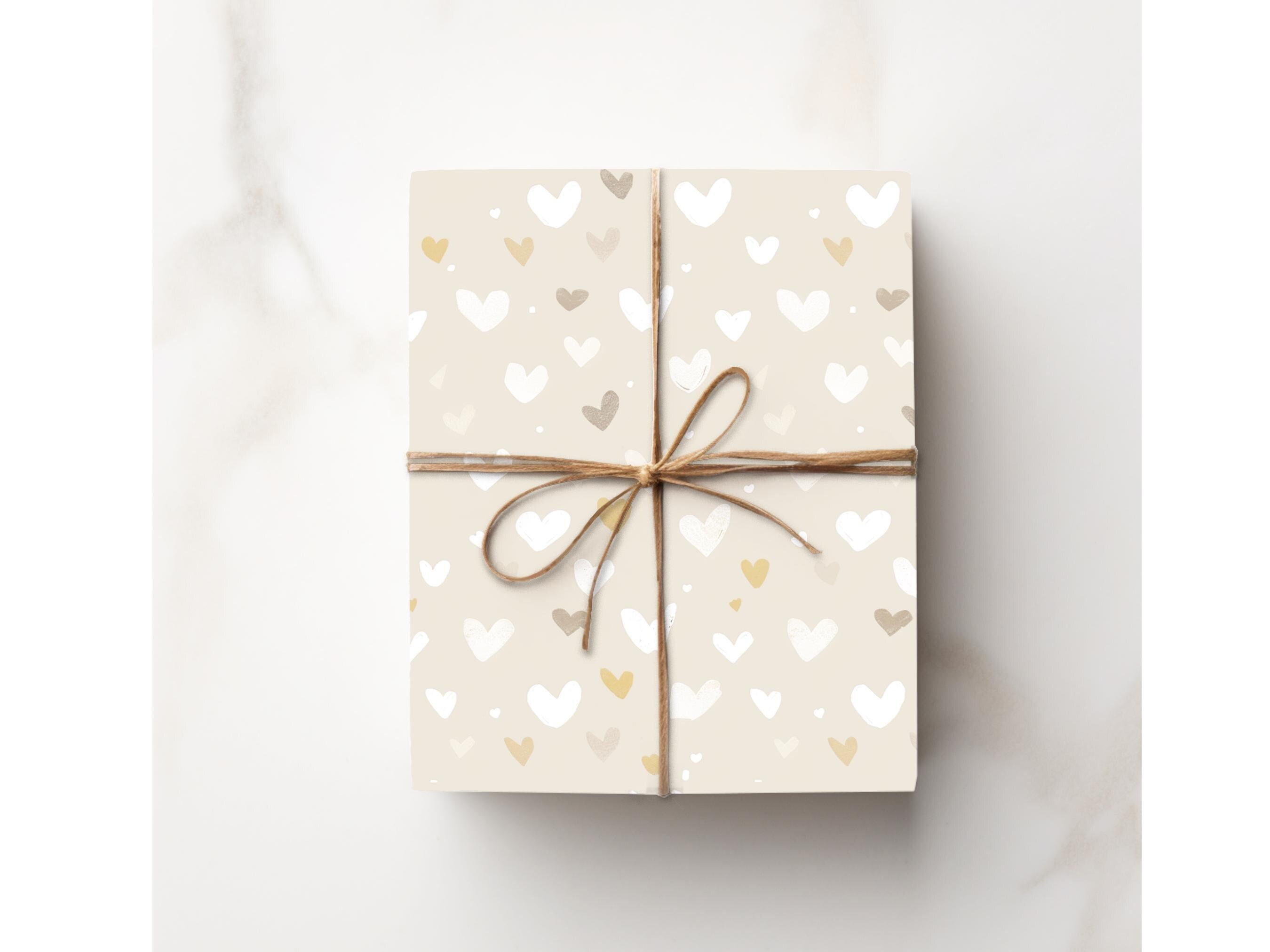 Beige Heart Grey White Gift Wrapping Paper Birthday Paper Wrap Present Gift Wrap Roll 5 Sizes Anniversary Valentine Gift Wrap Watercolor