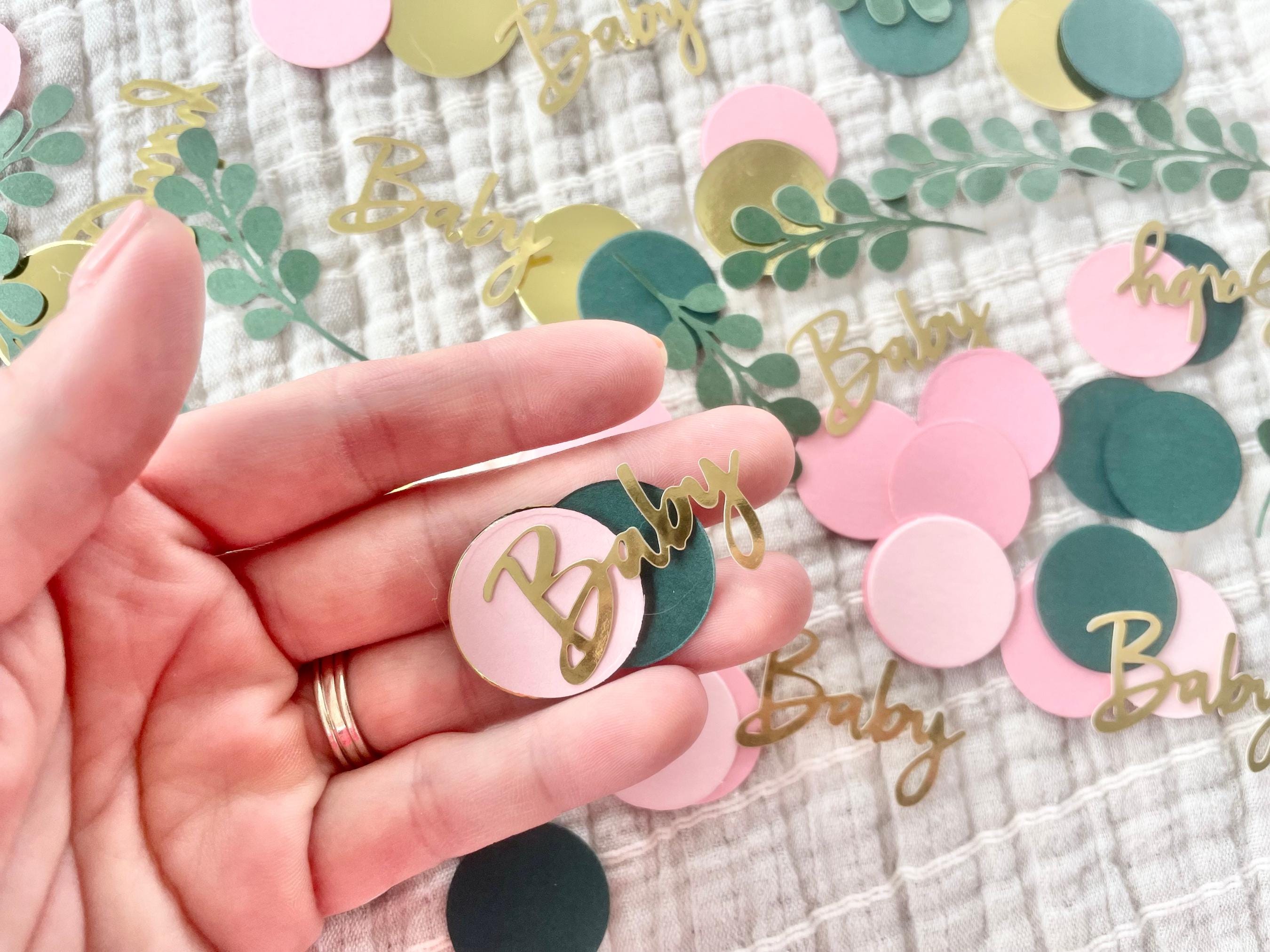 100 Piece Baby Green Sage Confetti Gold Foil Greenery DIY Scatter Table Decor Party Celebration Leaf Eucalyptus Pink New Baby Shower idea
