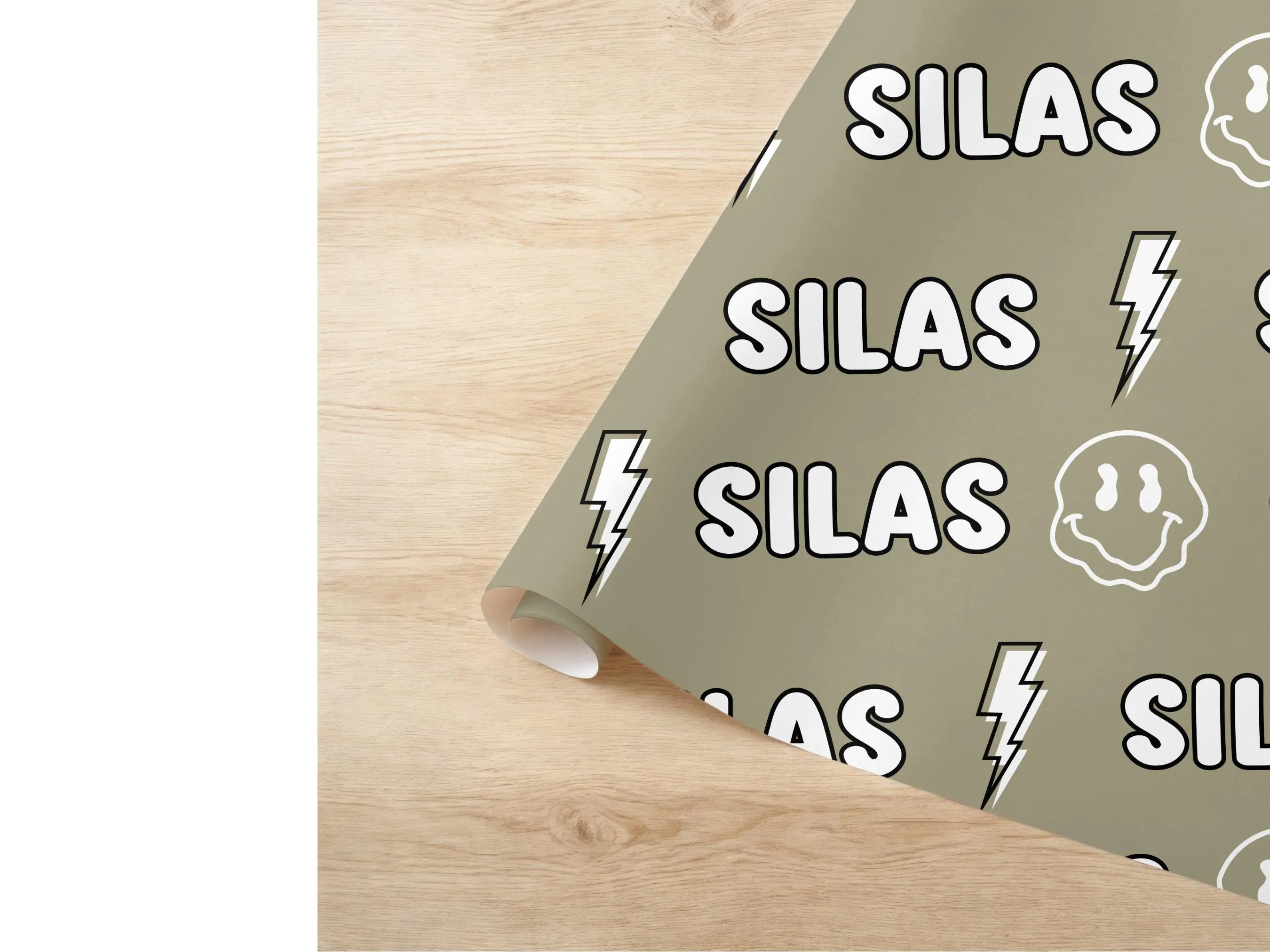 Sage Green Boy Custom Name Wrapping Paper