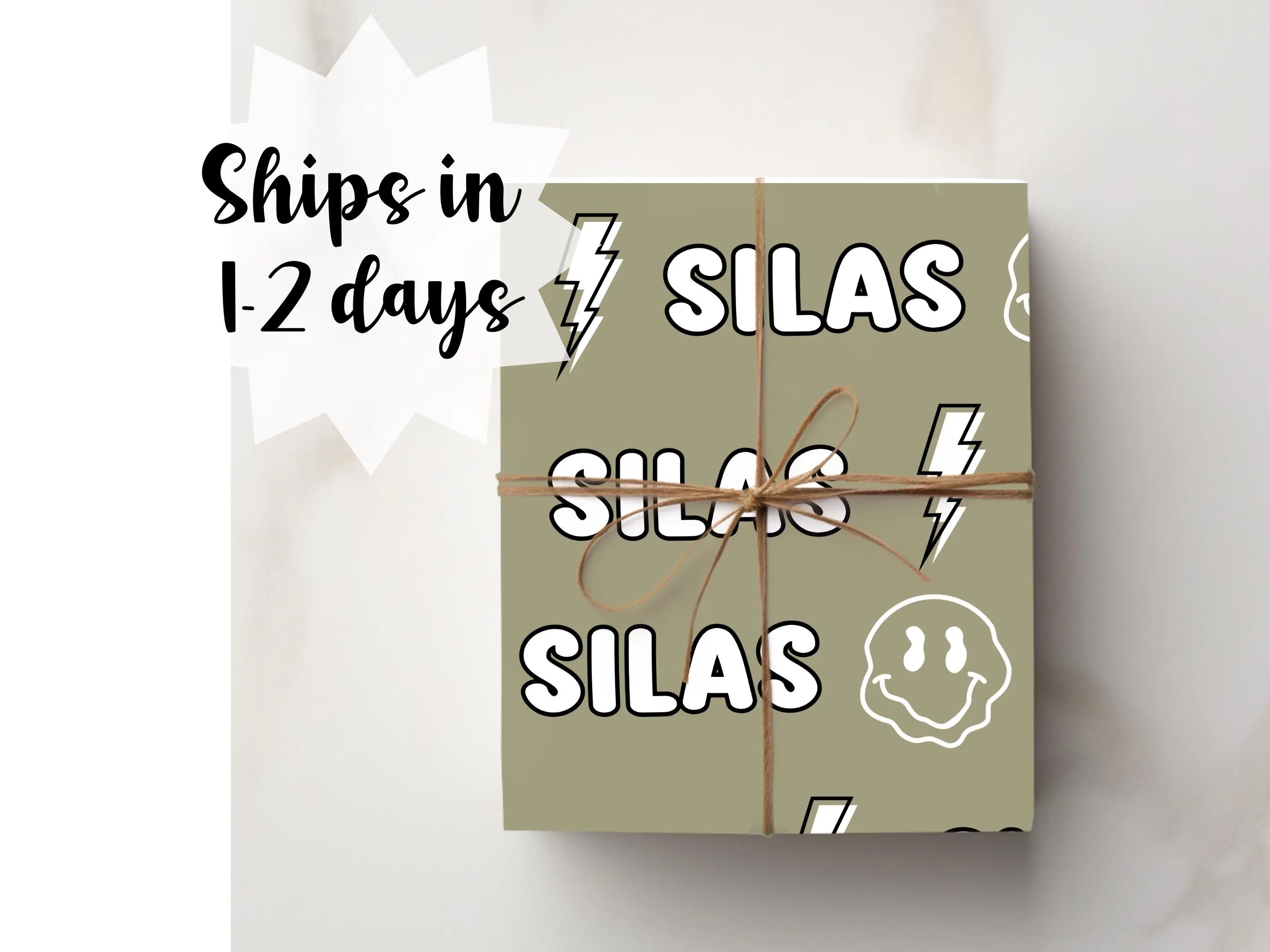 Sage Green Boy Custom Name Wrapping Paper