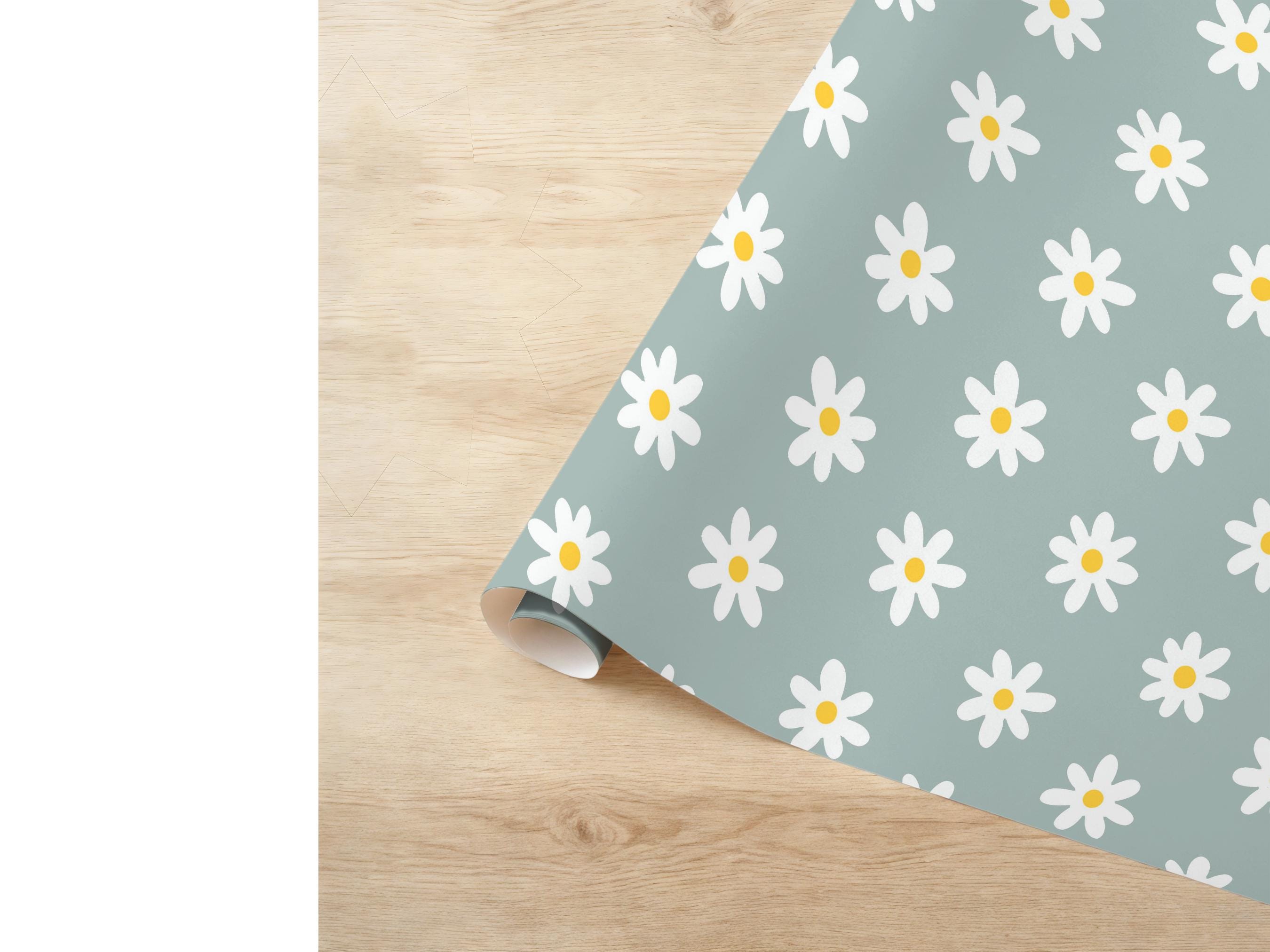 Daisy Wrapping Paper Floral Pattern Gift Wrap Special Occasion Nature Inspired Packaging for Birthdays Wedding Retro Flower Cute Blue Summer