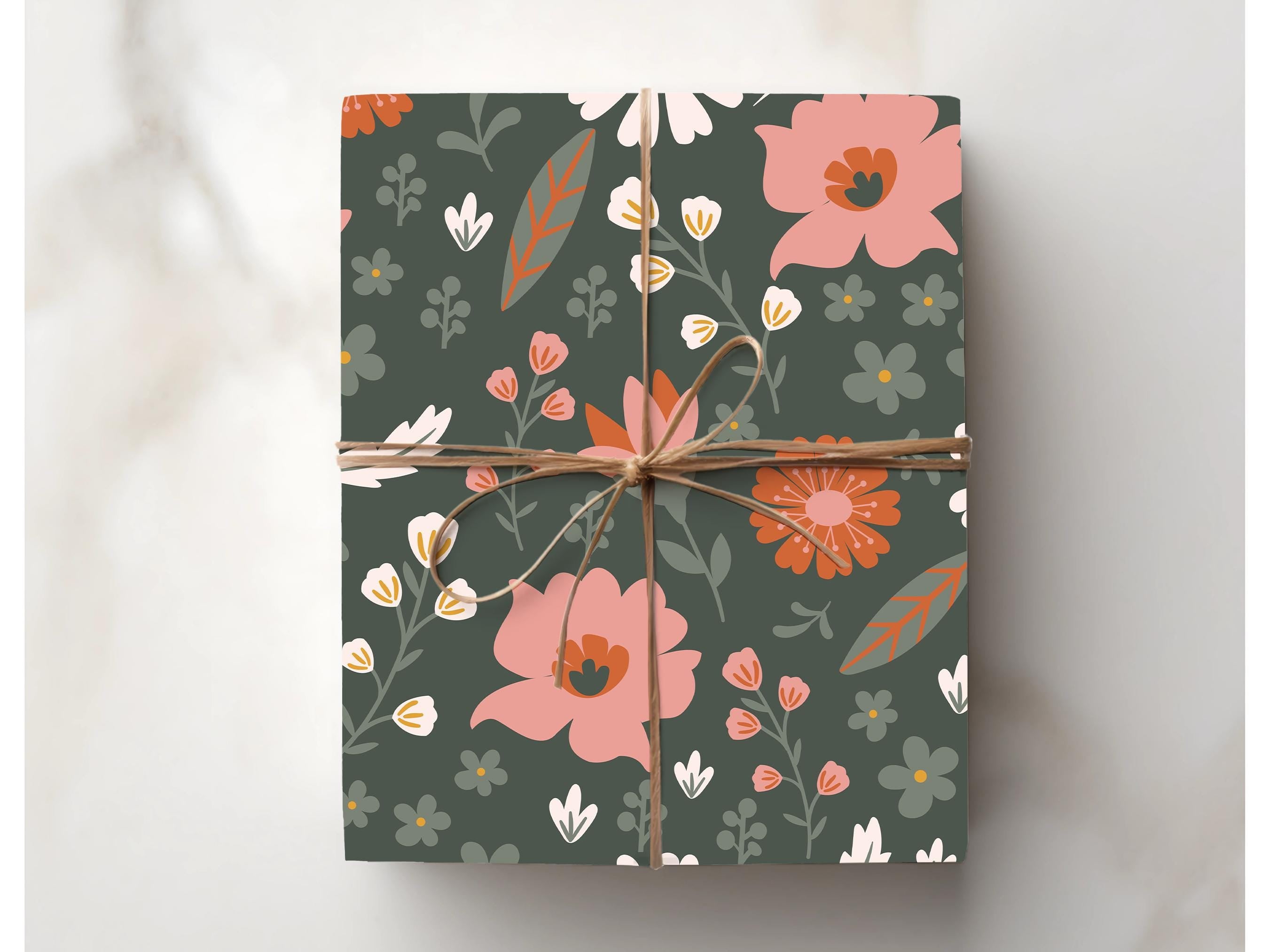 Forest Green Wildflower Wrapping Paper Floral Pattern Gift Wrap Special Occasion Nature Inspired Packaging Birthday Wedding Greenery Print