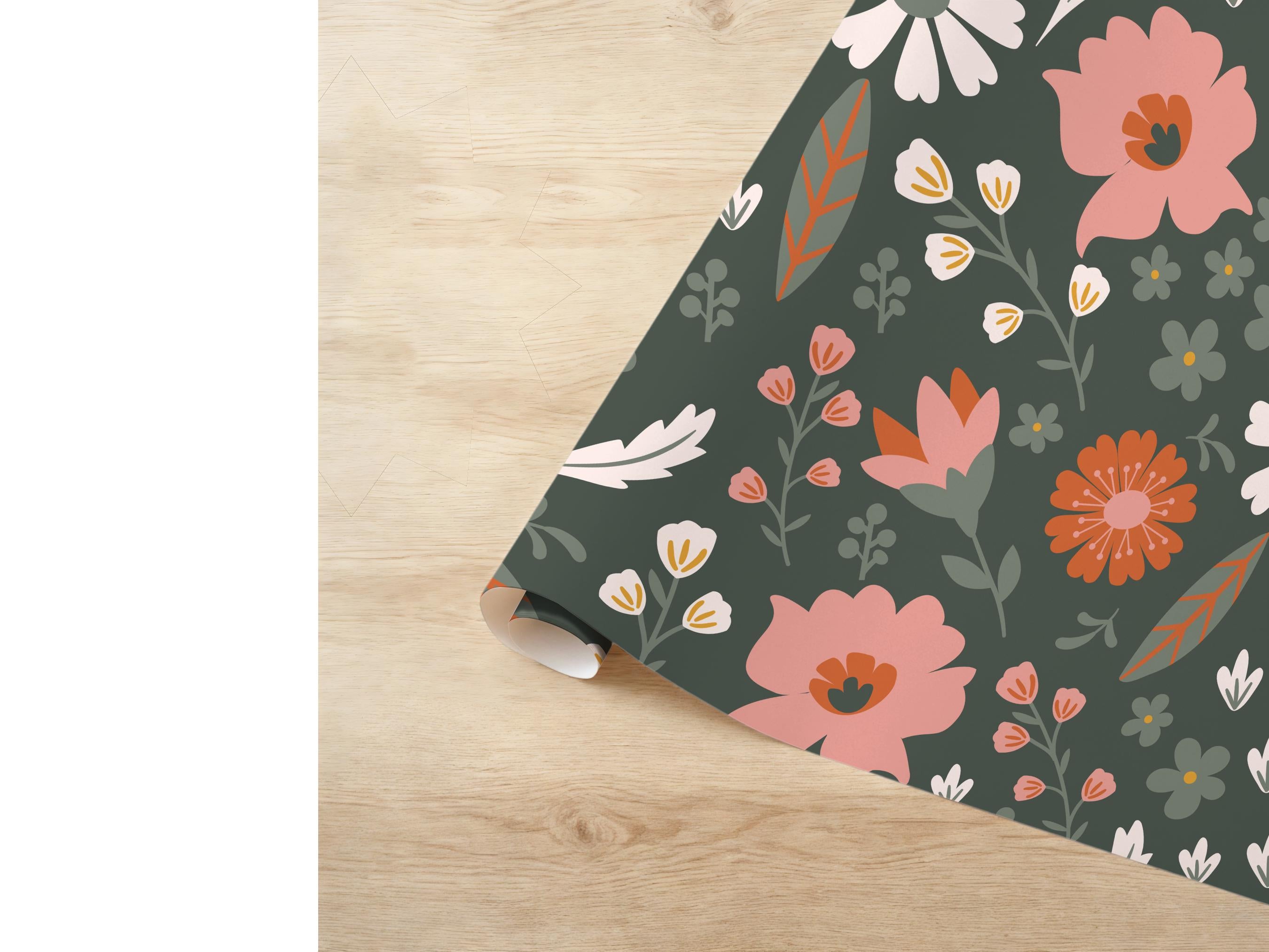 Forest Green Wildflower Wrapping Paper Floral Pattern Gift Wrap Special Occasion Nature Inspired Packaging Birthday Wedding Greenery Print