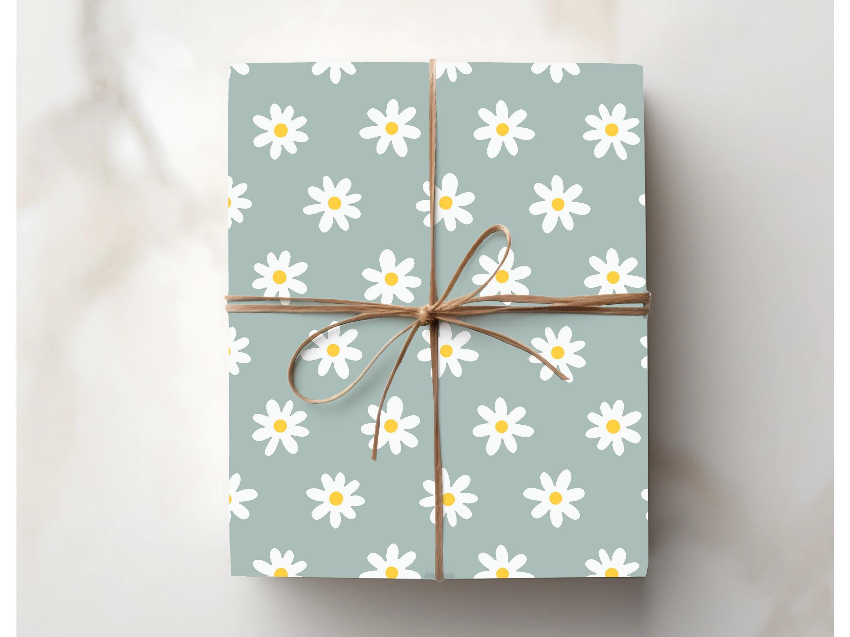 Daisy Wrapping Paper Floral Pattern Gift Wrap Special Occasion Nature Inspired Packaging for Birthdays Wedding Retro Flower Cute Blue Summer