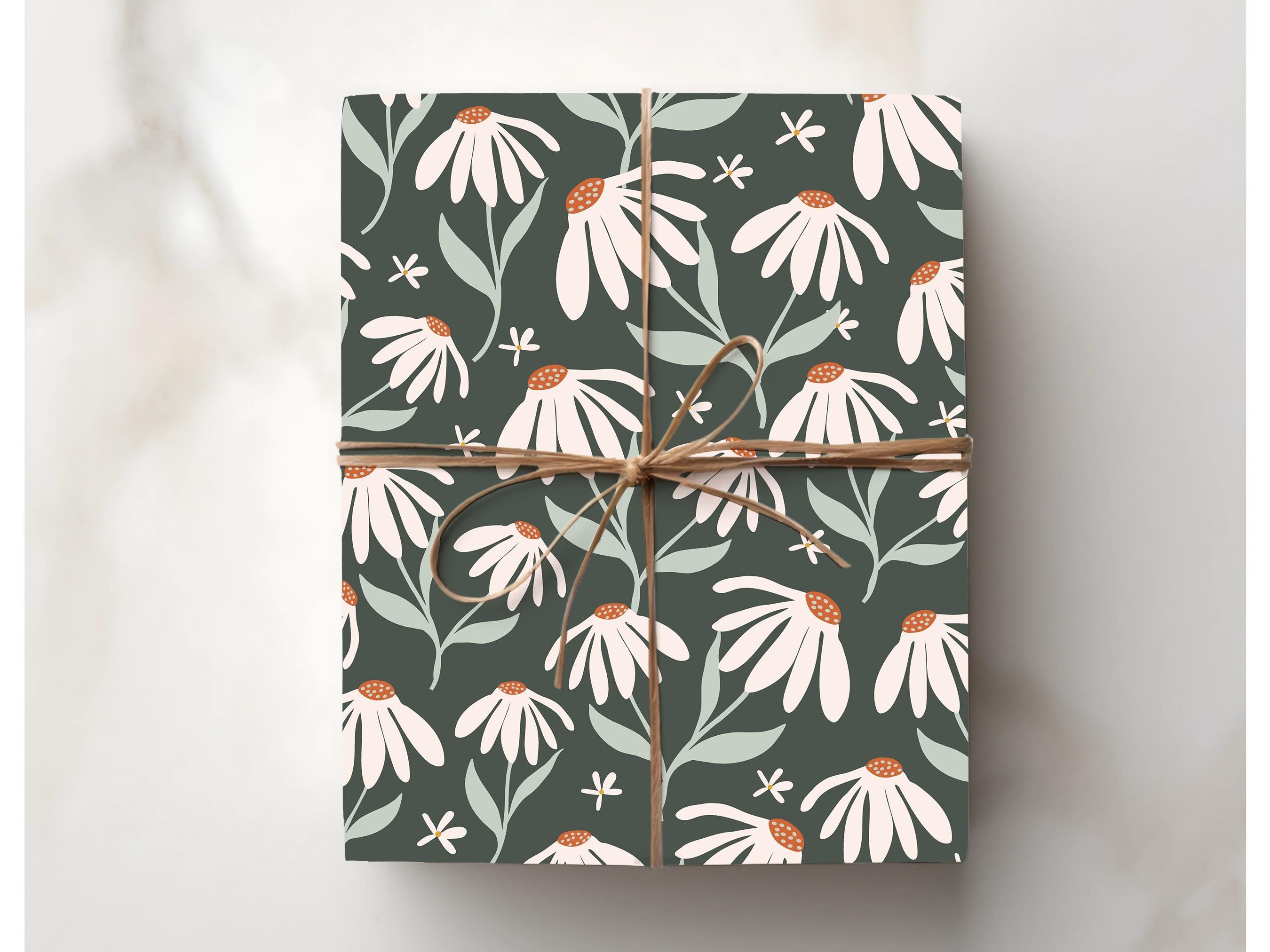 Dandelion Wrapping Paper Pattern Floral Gift Wrap Special Occasion Nature Inspired Package Birthday Wedding Forest Green Bridal Shower Baby