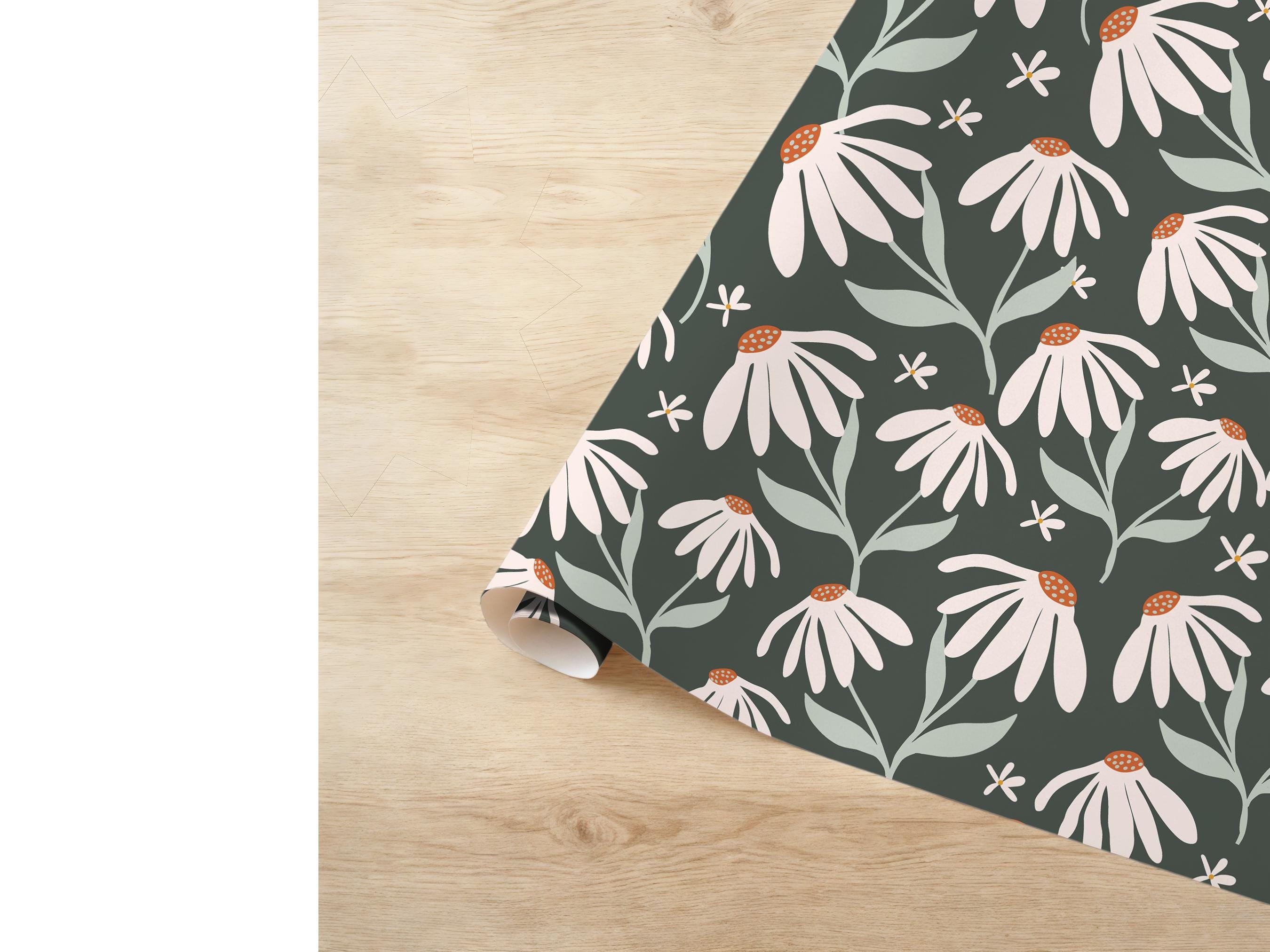 Dandelion Wrapping Paper Pattern Floral Gift Wrap Special Occasion Nature Inspired Package Birthday Wedding Forest Green Bridal Shower Baby