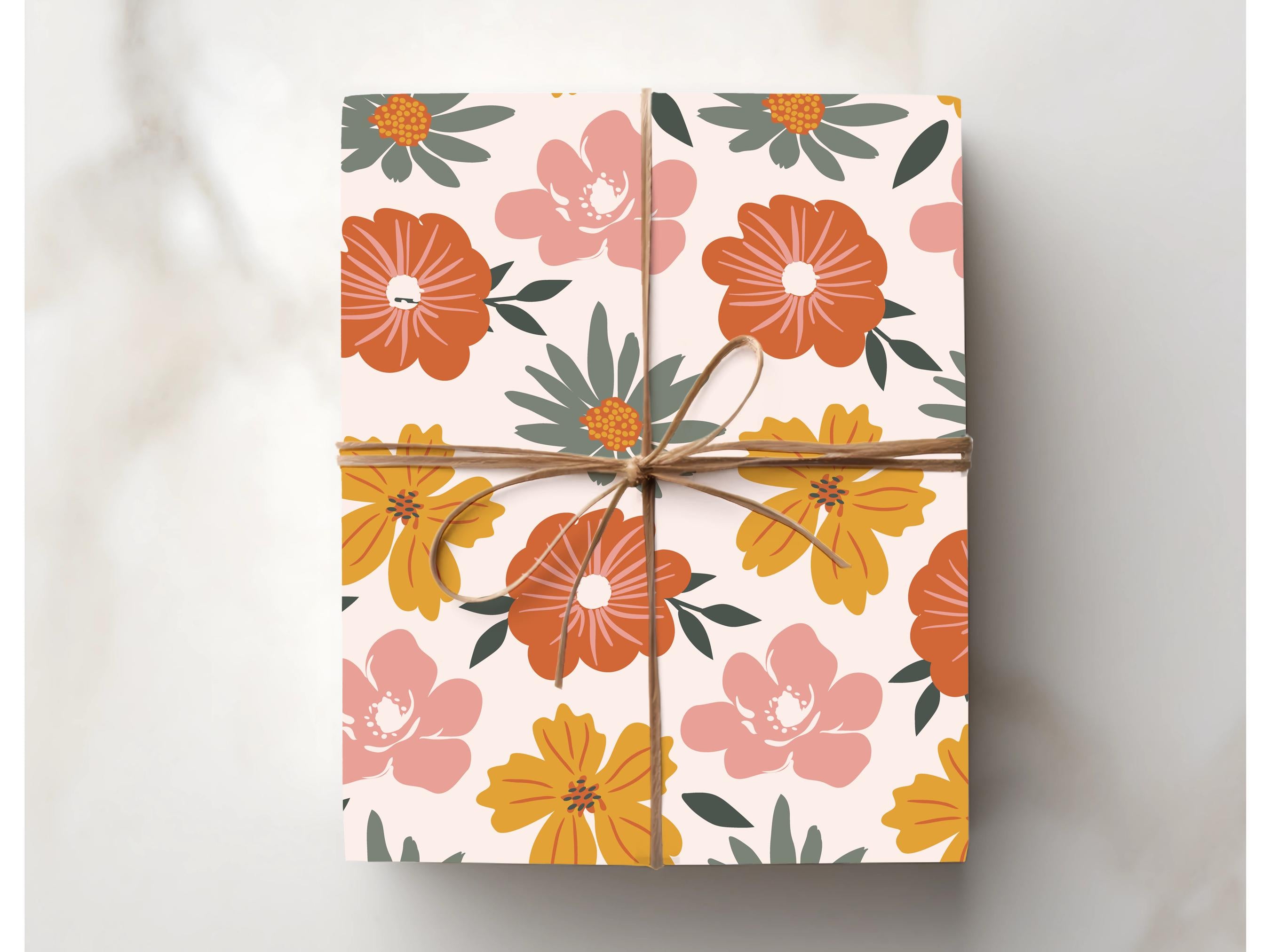 Wildflower Wrapping Paper Floral Pattern Gift Wrap Special Occasion Nature Inspired Packaging for Birthdays Wedding Retro Cute Girl Print