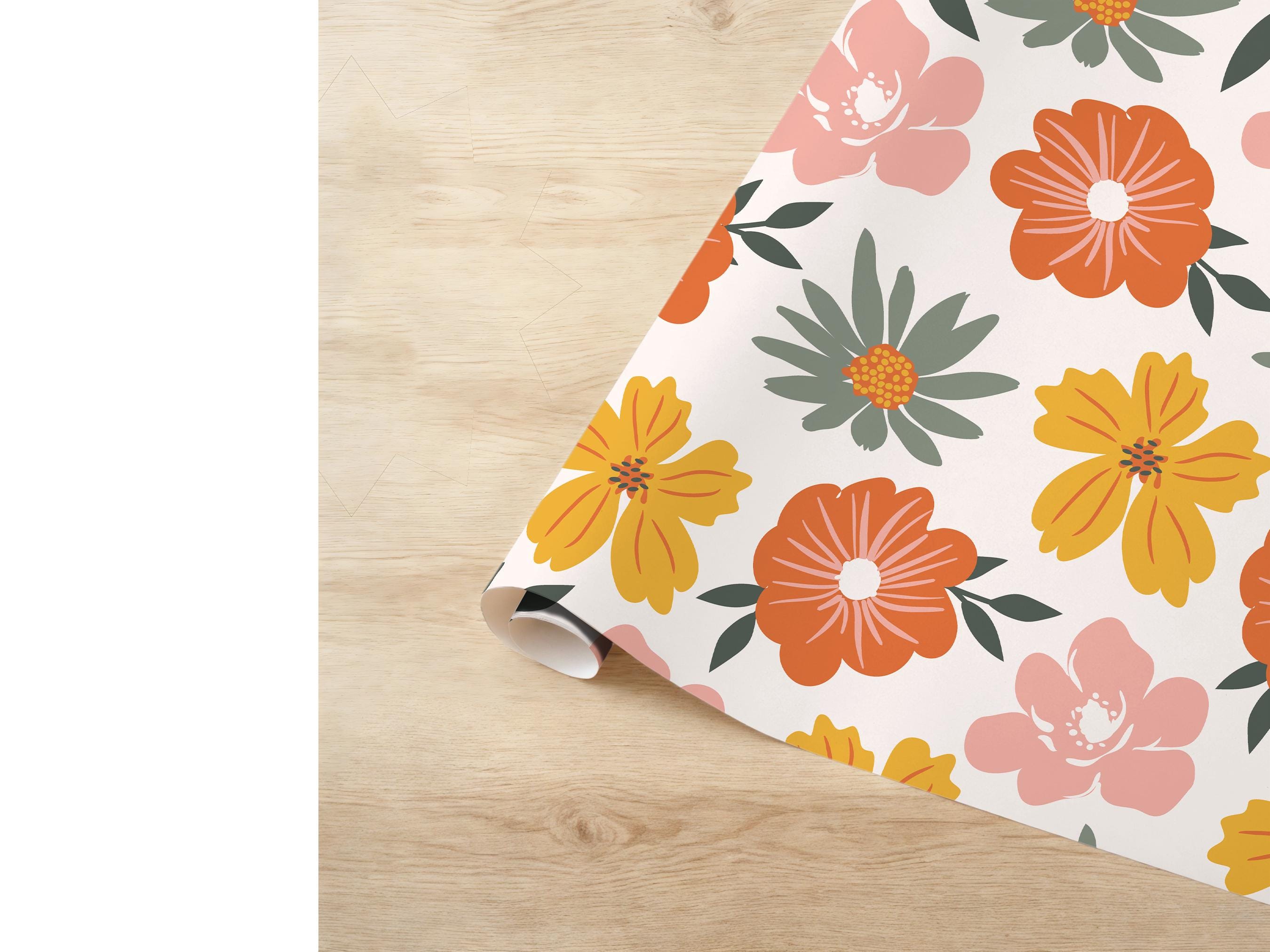Wildflower Wrapping Paper Floral Pattern Gift Wrap Special Occasion Nature Inspired Packaging for Birthdays Wedding Retro Cute Girl Print
