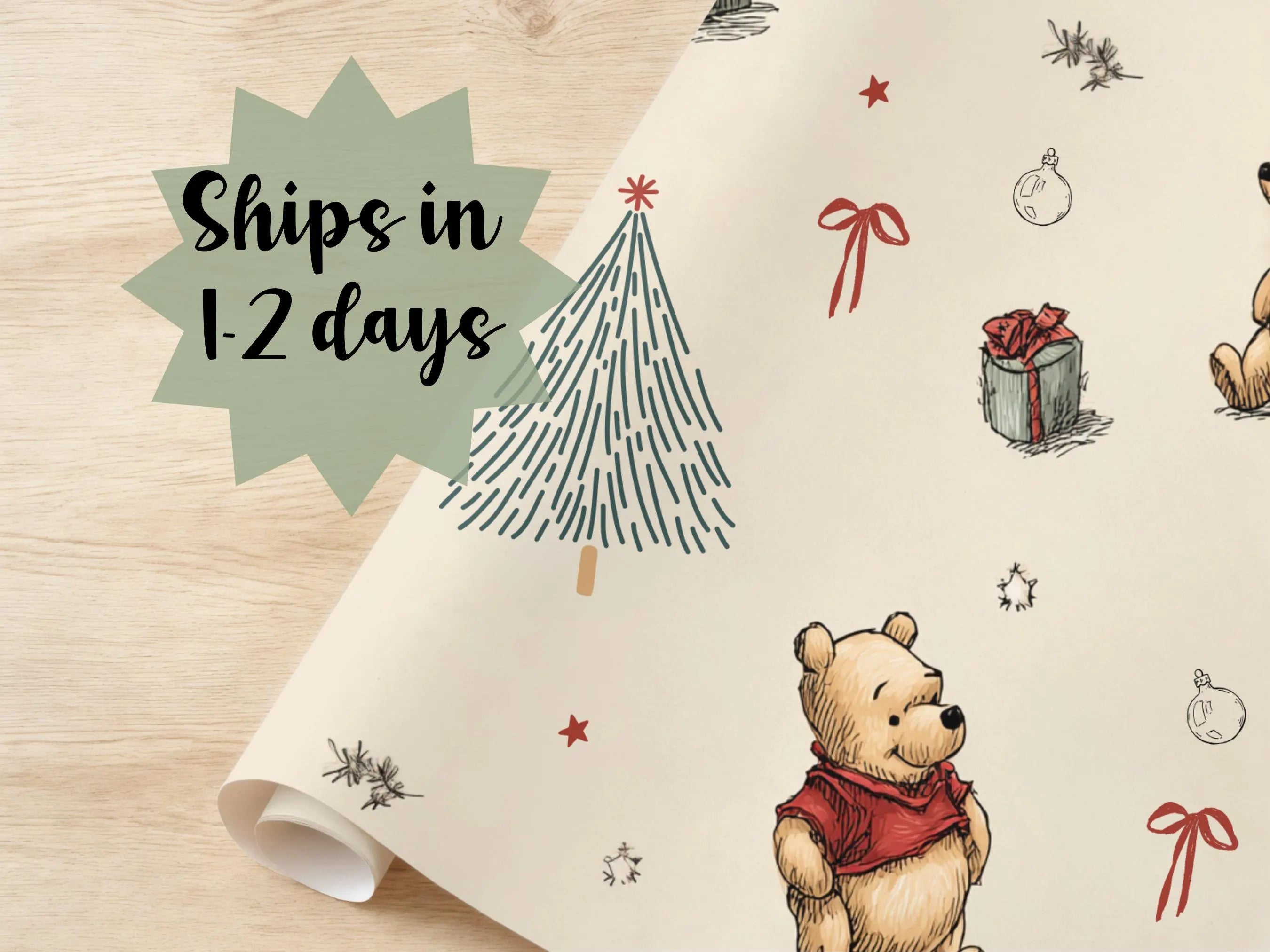 Merry Christmas Classic Pooh Bear Wrapping Paper